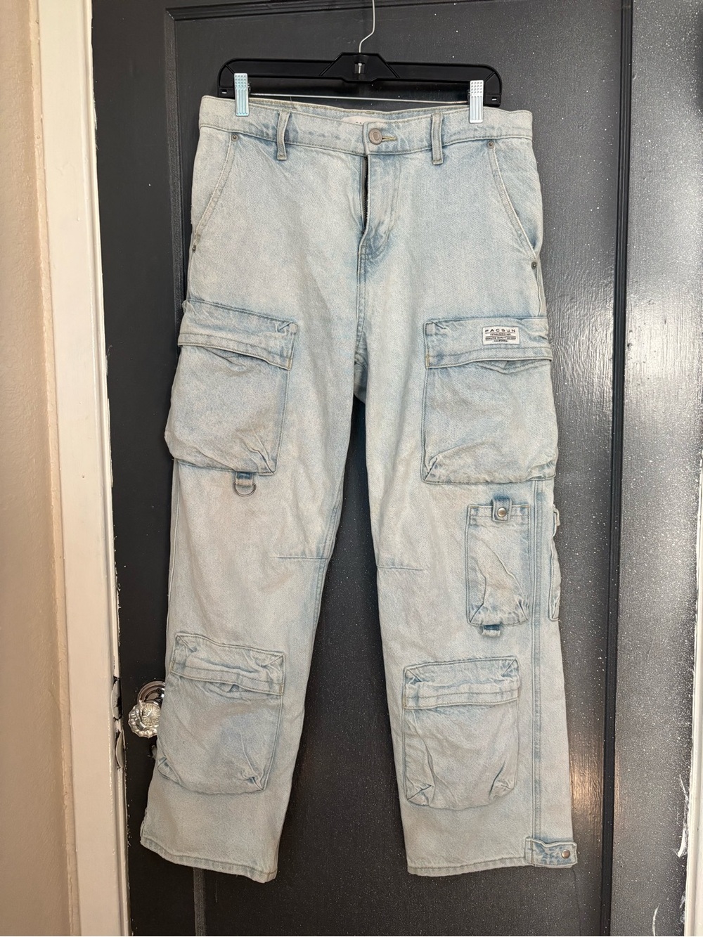 PacSun Men's Light Blue Cargo Jeans - Relaxed Fit
